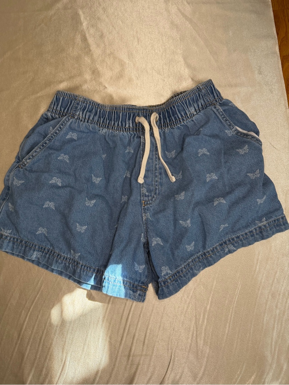 Old Navy High-Rise Drawstring Butterfly Print Denim Shorts Blue Girls’s Size XL